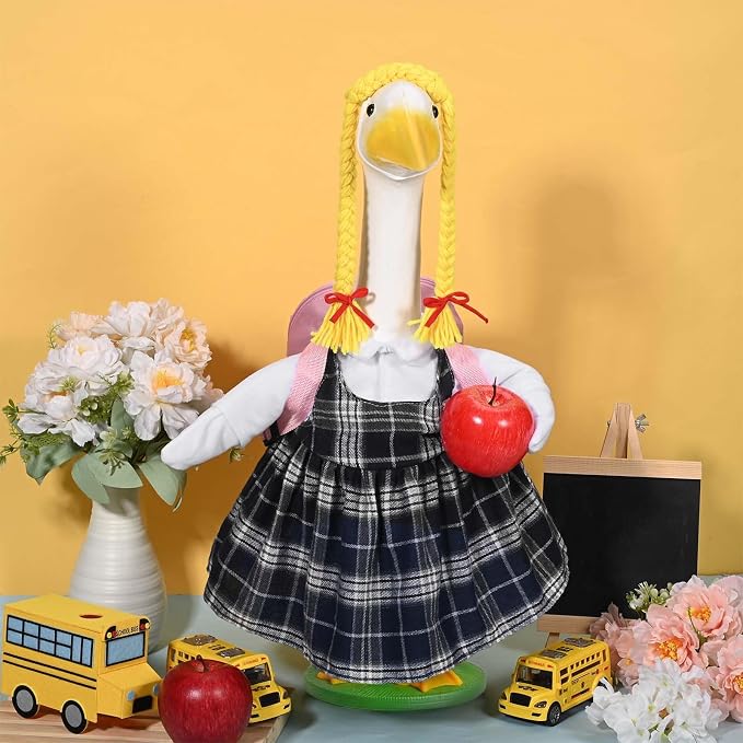 JcHrmers Back to School Porch Goose Outfits Student Goose Outfits Lawn Goose Clothes Fits 23" Cement Plastic Goose Statue for School Classroom Outdoor Garden Yard Patio Decor