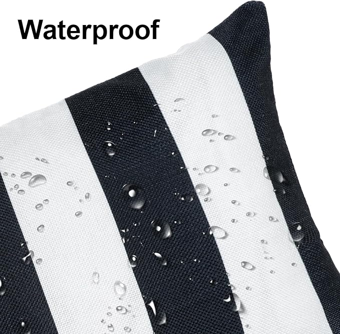 tiggell 4 Pack Waterproof Pillow Covers Outdoor Throw Pillowcases Decorative Garden Cushion Case for Home Garden Patio Couch Balcony Striped (Black & White, 12 * 20 inch)
