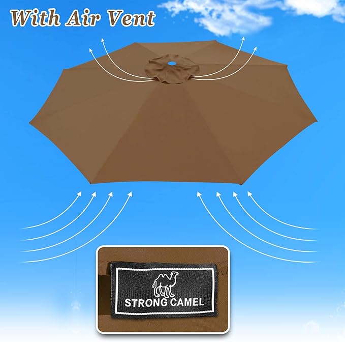 Replacement Patio Umbrella Canopy Cover for 13ft 8 Ribs Umbrella Taupe (CANOPY ONLY)-BROWN