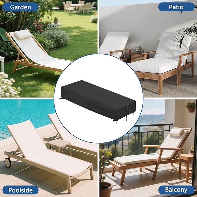 Outdoor Patio Chaise Lounge Cover, Waterproof Lounge Chair Cover for Patio Furniture, Pool Lounge Chair Outdoor Furniture Covers - 78 x 26 x 12 Inch