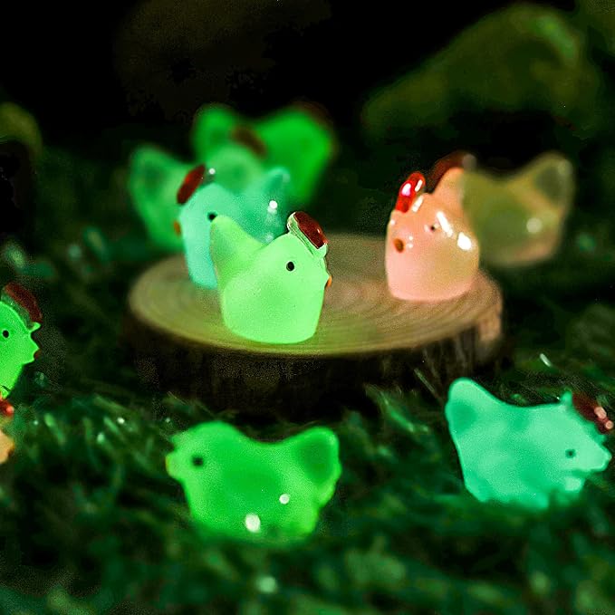 320 Pcs Luminous Mini Resin Chicken, Figurines Resin Miniature Animals 8 Colors, Glow in Dark Resin Chicken Hens Animal Figures for DIY Project, Garden, Dollhouse, Aquarium Decor, Glow at Night