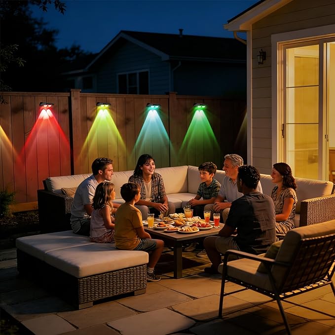 AUDLES Solar Fence Lights Outdoor, 8 Modes Warm & RGB 6 Color Fence Lights Solar Powered for Outside, IP65 Waterproof, 60 Lumens Solar Light for Step, Pathway, Garden, Deck, Stairs - 8 Pack