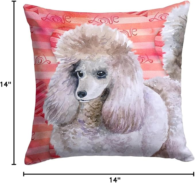Caroline's Treasures BB9752PW1414 Poodle Love Fabric Decorative Pillow, Red Machine Washable, Indoor Outdoor Decorative Pillow for Couch, Bed or Patio, 14Hx14W
