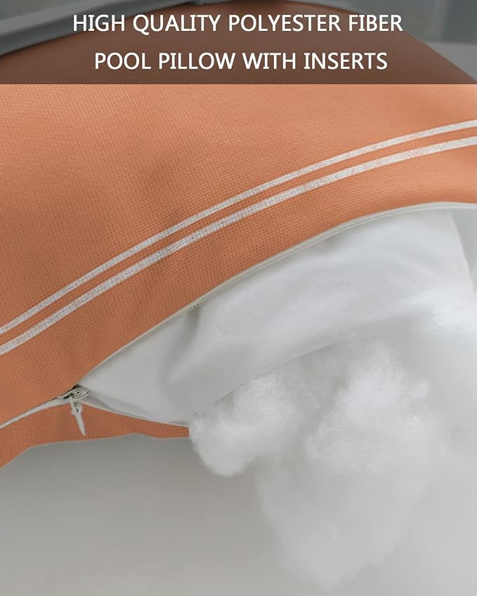 Outdoor Pillows Covers with Inserts Orange Red Waterproof Recliner Pillow with Adjustable Strap Throw Pillows for Patio Furniture Pool Lounge Chair, 11x16 inch, 1PCS