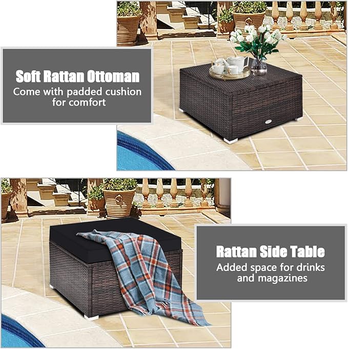 HAPPYGRILL 4-Piece Patio Conversation Set Outdoor Wicker Sofa Set, Modern Sectional Couch Set with Washable Cushions & Pillows, All Weather PE Rattan Patio Furniture Set