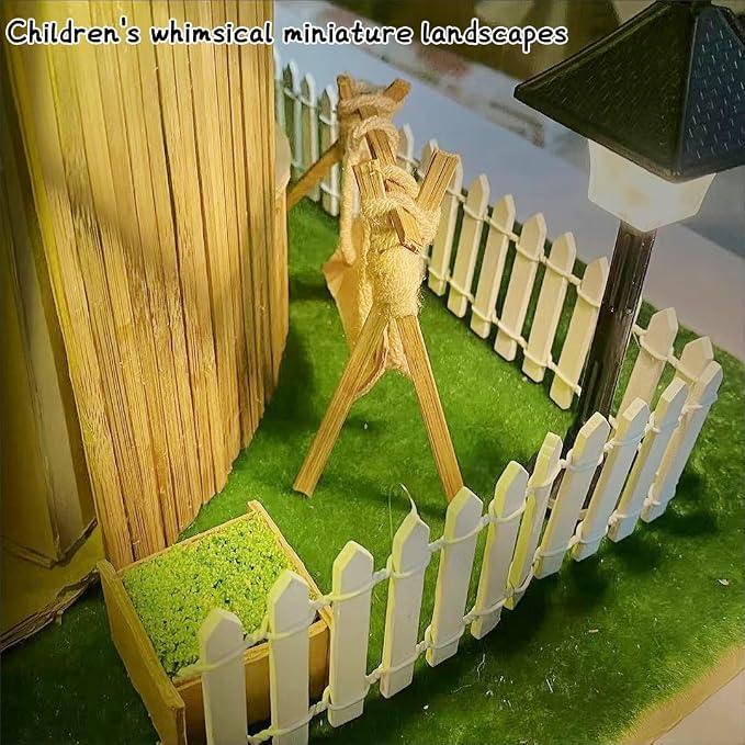 Fairy Garden Miniature Fence Accessories: Decorative White Wooden Picket Fence for Indoor & Outdoor Christmas Village - for Kids Ages 4 to 8 - Festive Decor for Christmas and Halloween (White-2pcs)