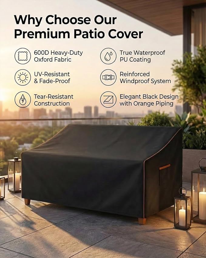 Outdoor Sofa Cover, Waterproof Patio Furniture Cover 80W x 42D x 33H inches Heavy Duty 600D Oxford Fabric Black