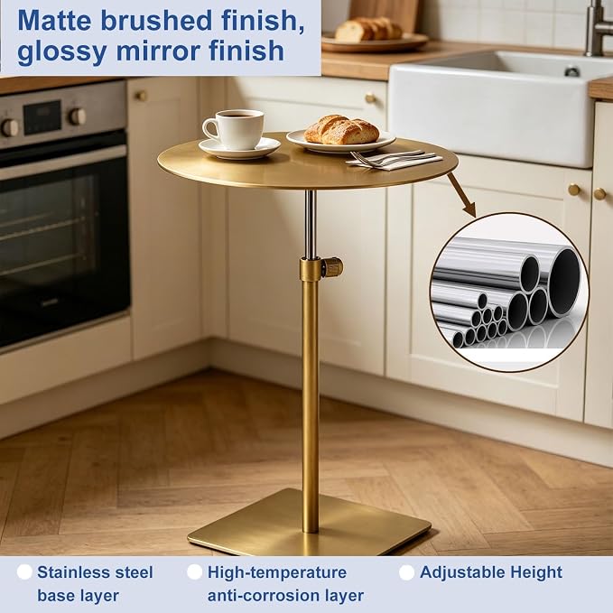 Stainless Steel Round Dining Table - 50cm Metal Breakfast Bar & Coffee Side Table for Outdoor Patios, Cafes, Restaurants & Dessert Shops - Stylish & Durable Side Tables