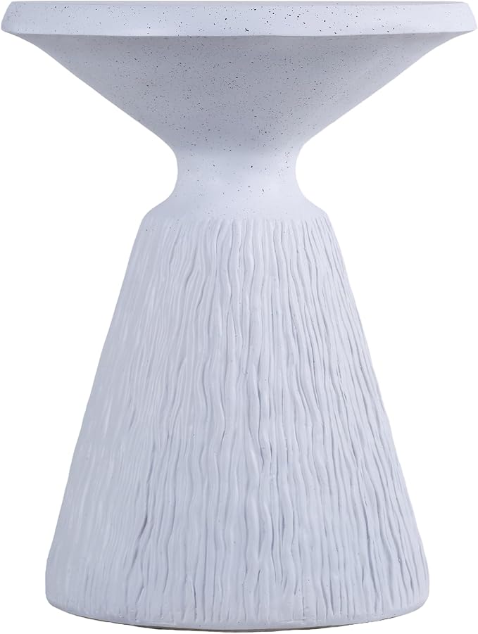 Cement Outdoor Side Tables for Patio, Garden Accent Table Faux Terrazzo End Table, Modern Small Round Side Table for Outside, Tree Stump Garden Stool Drum Table Indoor and Outdoor 16.73"*21.26" White