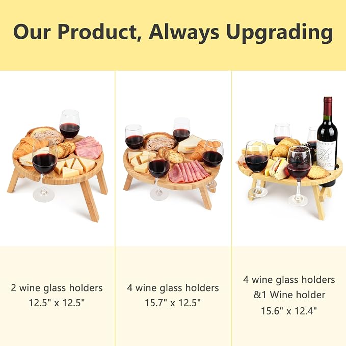 Tirrinia Portable Wine Picnic Table, Foldable Beach Table for Charcuterie, Decoration Picnic Essentials for Camping, Weddings, Concerts for Women, Wine Lovers(15.7" x 12.5")