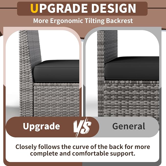 Patio Furniture with Fire Pit Table,8‘’ Wide armrest Outdoor Sectional Rattan Sofa Set, Wicker Patio Furniture Sets w/Coffee Table,Thick Cushions and Cover for Porch,Deck, 9PC(Grey&Black)