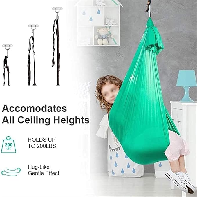 Hanging Hammock Kids Therapy Swing for Indoor Outdoor Elastic Cuddle Swing Up to 200kg for Children Teens Sensory Integration (Size : 100 x 280 cm)