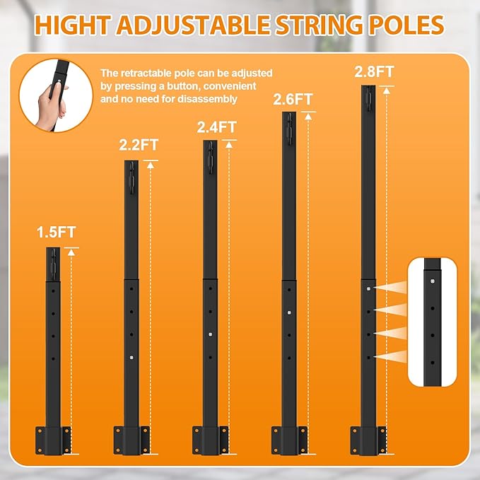 LETIANPAI 2.8Ft String Light Poles 4 Pack,Light Poles for Outside Lights,Outdoor with Fence Brackets Hanging Lights,Metal Stand Deck Patio Backyard