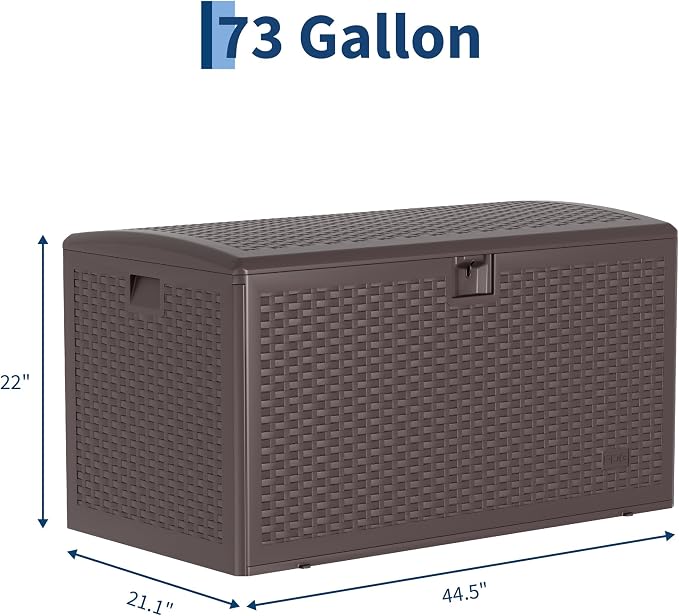 CABIHOME Outdoor Storage Box 73 Gallon Waterproof Large Resin Deck Box Indoor Outdoor Lockable Storage Container for Patio Furniture Cushions Garden Tools, Pool Garden, 100 Gallon, Brown