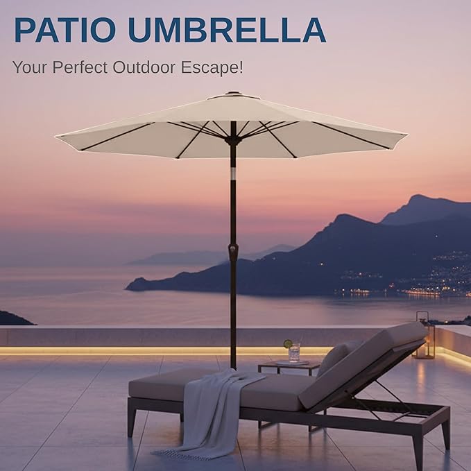 11FT Patio Umbrella, Outdoor Umbrella with with 8 Sturdy Fiberglass Ribs,Market Table Umbrella with Push Button Tilt and Crank,Suit for Backyard,Garden,Pool,Deck(Beige)