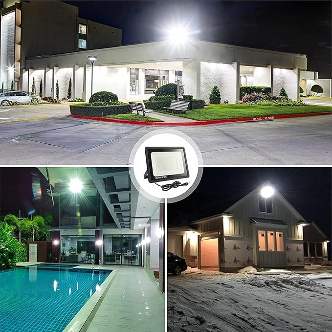 4Pack LED Flood Light Outdoor,150W LED Work Light 15500lmwith 6FT US Plug,IP66 Waterproof Exterior Security Lights,6000K Daylight White Outside Floodlights Slim Design for Playground Yard