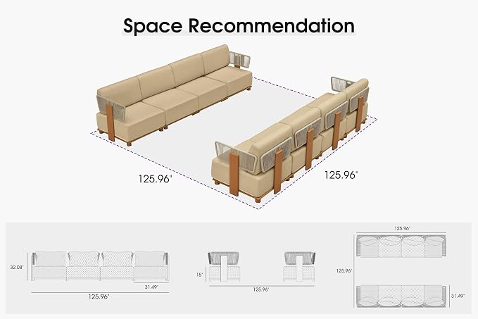 PURPLE LEAF Patio Furniture Set Modular Open-End Outdoor Sectional Sofa with 11" Thick Olefin Cushion 8-Piece Outdoor Conversation Set for Patio Backyard Garden Poolside, Beige