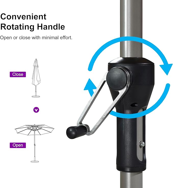 PURPLE LEAF 9' Round Patio Umbrella with Tilt Adjustment, Outdoor Table Umbrella Champagne Aluminum Frame, Market Umbrella Pool Umbrella for Deck Garden, Patio, or Poolside