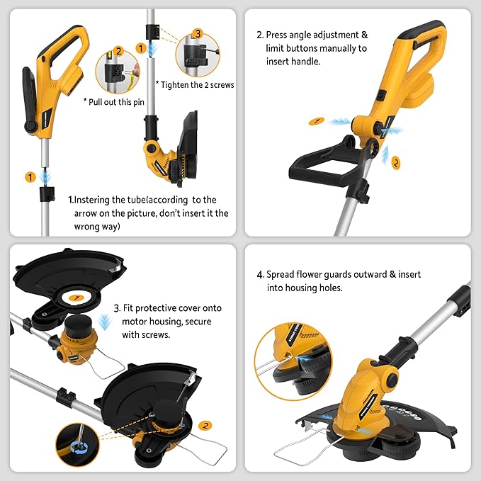 3 in 1 Cordless String Trimmer (No Battery) Compatible with Dewalt 20V Max Battery, 12" Electric Weed Wacker with Auto Line Feed, Foldable Weed Eater/Edger Trimmer/Mower for Yard Garden, Grass Trimmer