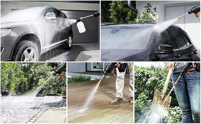 Cordless Pressure Washer, 21V, 2 Batteries, Charger, Hose, Accessories Included, 15000 r/min, Portable Power Washer (Blue Water Gun - Toolbox - Powerful Battery*2)