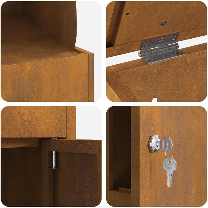 Weathering Steel Parcel Drop Box, Lockable Outdoor Delivery Mailbox for Porch, Large Secure Package Mail Drop Slot, 18.7 x 14.96 x 23.23 in, Rusty