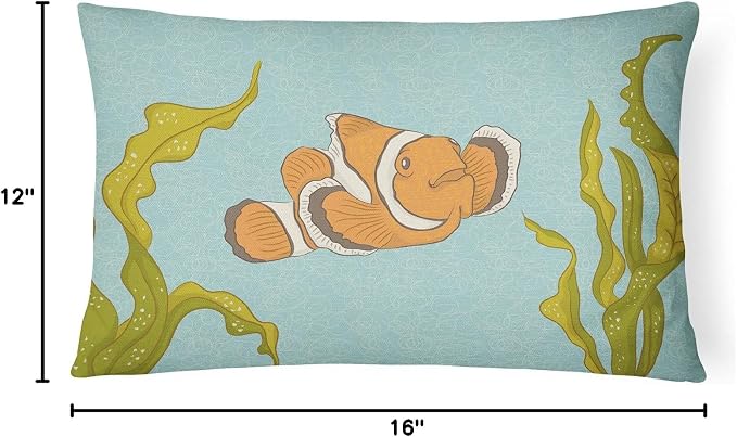 Caroline's Treasures BB8543PW1216 Clown Fish Canvas Fabric Decorative Pillow Machine Washable, Indoor Outdoor Decorative Pillow for Couch, Bed or Patio, 12HX16W
