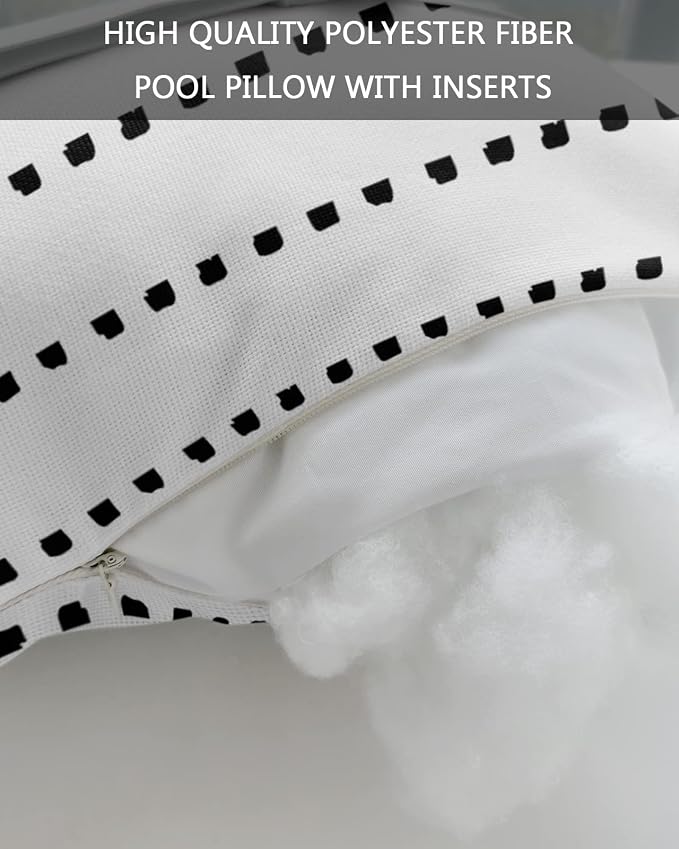 Outdoor Pillows Covers with Inserts Boho Polka Dot Stripes Geometric Black White Waterproof Recliner Pillow with Adjustable Strap Throw Pillows for Patio Furniture Pool Lounge Chair, 11x16 inch, 1PCS