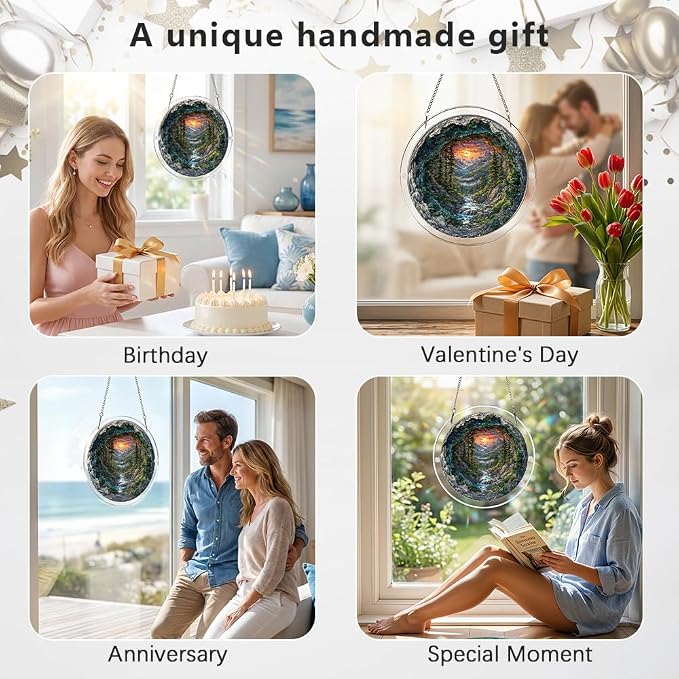 Acrylic Puzzle Suncatcher, 3D Mountain Tree Scenery Sun Catcher Jigsaw Puzzle Window Hanging, Acrylic Puzzles Kit Home Garden Decor, for Mom, Wife, Sisters, 7.87 inch