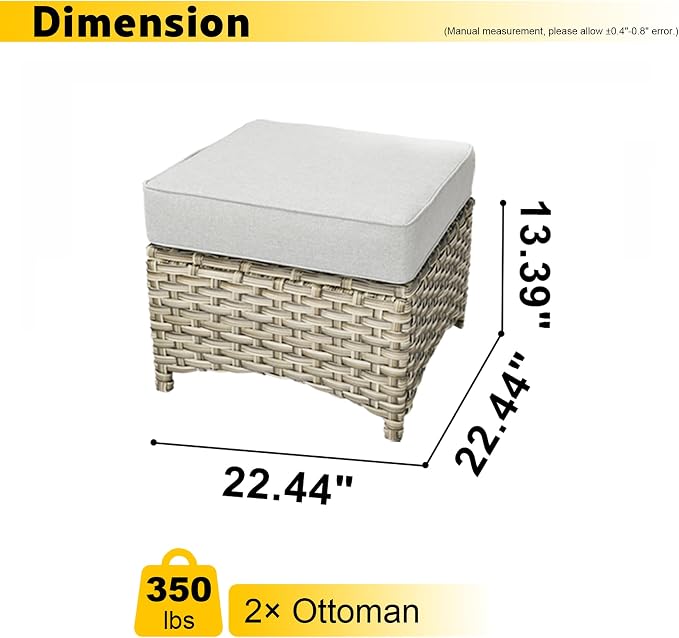 HOOOWOOO 2 Piece Patio Ottoman Set,Outdoor Wicker Ottomans,All Weather Resistant Rattan Deck Ottoman Matching Furniture(Orange Red)