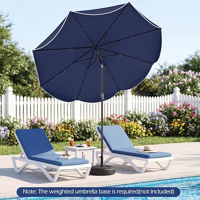Tangkula 9 FT Solar Patio Umbrella, 2-Tiers Outdoor Scalloped Table Umbrella with 24 LED Lights, Tilt Adjustment, Crank, 8 Ribs for Market Backyard Pool Deck Beach Lawn