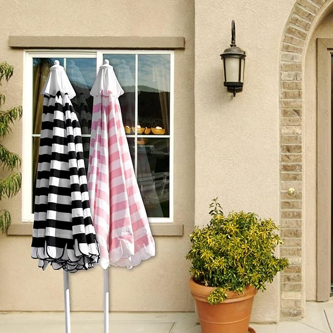 9Ft Elegant Valance Patio Umbrella, Outdoor Umbrellas for Patio with Auto-Tilt and Crank Systerm, Table Umbrella for Outdoors, Poolside,Beach, Backyard