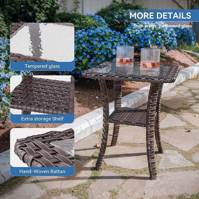 Kurapika 7-Piece Patio Furniture Set, Wicker Thick-Backed Outdoor Swivel Rocking Chair, Includes Coffee Table and Thick Cushions, Conversation Set for Porch,Patio, Navy Blue