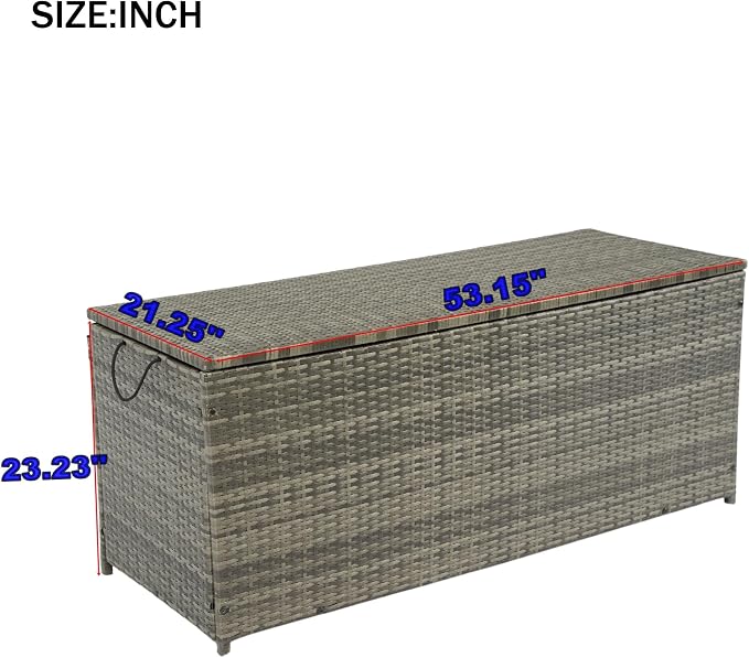 Storage Box, 113 Gallon Wicker Patio Deck Box with Lid, Outdoor Deck Box for Toys, Pillows, Garden Tools, Grey