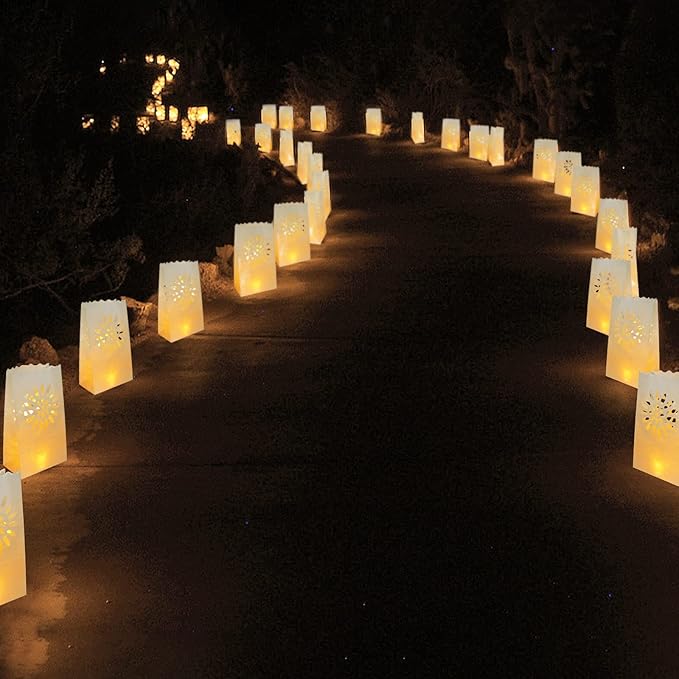 AceList 30PCS Luminary Bags with 30 PCS Flameless Candles Tea Lights for Wedding, Birthday, Party, Christmas Decorations(Sunflower)