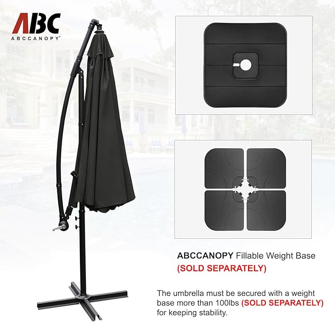 ABCCANOPY 9FT Cantilever Patio Umbrella with base included (Dark Gray)