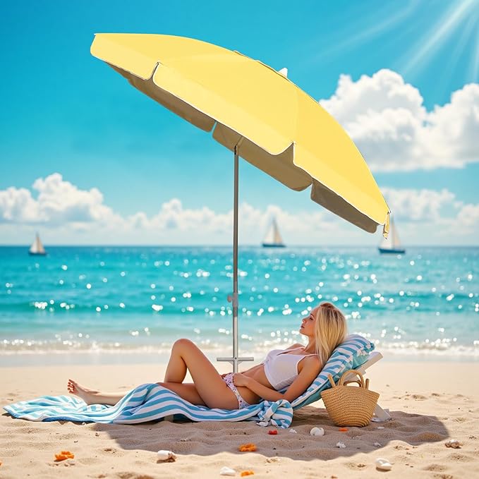 Northroad 8ft Large Beach Umbrella w/Sand Anchor Vent Tilt, Heavy Duty High Wind Patio Umbrellas w/Carry Bag,UV 50+ Sun Protection Portable Sunshade Umbrellas for Garden Pool Backyard
