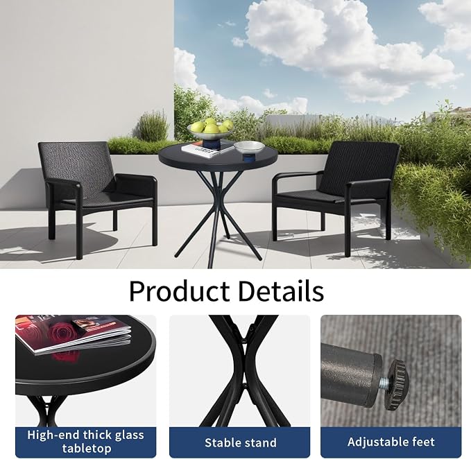 EortheX 23" Outdoor Round Coffee Side Table, Versatile Patio Metal Bistro, End, or Accent Table with Tempered Glass Top, Small Outdoor Furniture Solution for Patio or Home Use