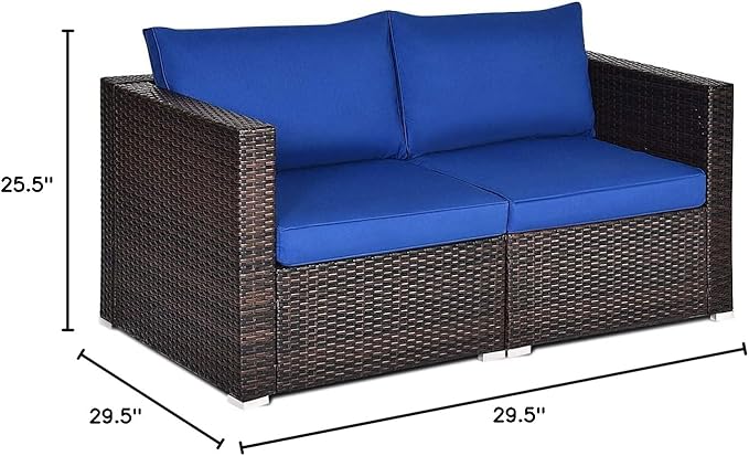 COSTWAY 2PCS Patio Rattan Corner Sofa Sectional Furniture Conversation Set