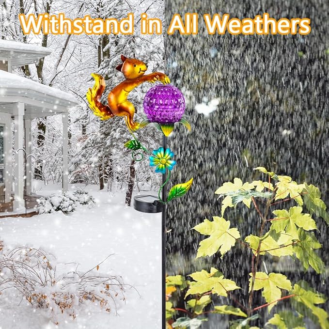 2 Pack Solar Pathway Lights Outdoor, Squirrel Solar Garden Lights, Waterproof Colorful Global Landscape Lighting, Decorative Garden Decor Gifts for Mom, Women