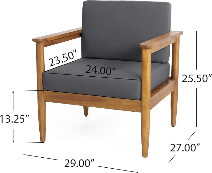 Eudora Outdoor Acacia Wood 2 Seater Chat Set, Teak and Dark Gray