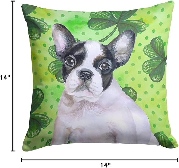 Caroline's Treasures BB9884PW1414 French Bulldog Black White St Patrick's Fabric Decorative Pillow, Green Machine Washable, Indoor Outdoor Decorative Pillow for Couch, Bed or Patio, 14Hx14W