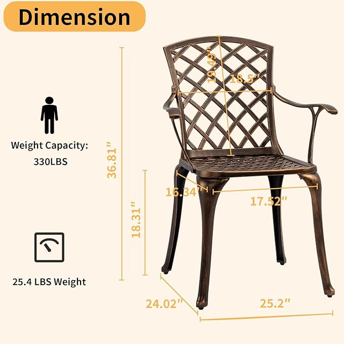 VINGLI 5 Pieces Outdoor Patio Dining Set, Cast Aluminium Patio Furniture Set with 4 Chairs and 1 Umbrella Table for Yard, Garden, Porch and Poolside, Bronze (Round Table)