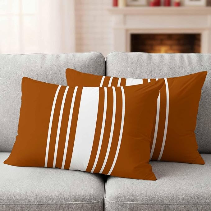 Burnt Orange White Stripe Outdoor Pillow Covers 20x12 Inch Lumbar Pillow Covers Set of 2 Waterproof Decorative Throw Pillow Cases Modern Rustic Vertical Striped Cushion Covers for Patio Furniture