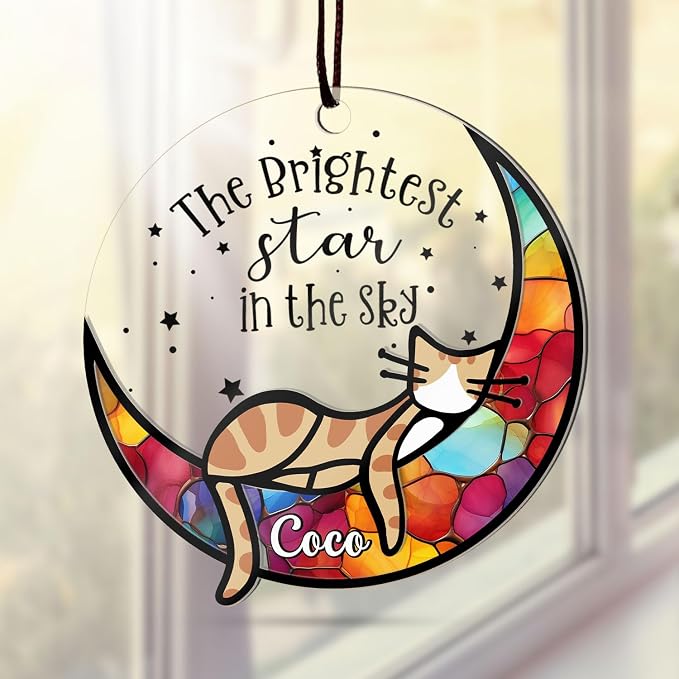 Cat Memorial Gifts for Loss of Cat β Personalized Cat Memorial Suncatcher Ornament, Sympathy Gift for Cat Lovers, Stained Glass Window Hanging, Pet Loss Gift