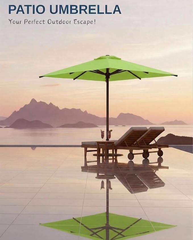 6.5x10FT Patio Umbrella, Outdoor Umbrella with Push Button Tilt and Crank, 8 Sturdy Ribs, UV Protection & Waterproof Market Umbrella for Pool, Backyard, Beach,Deck (Apple Green)