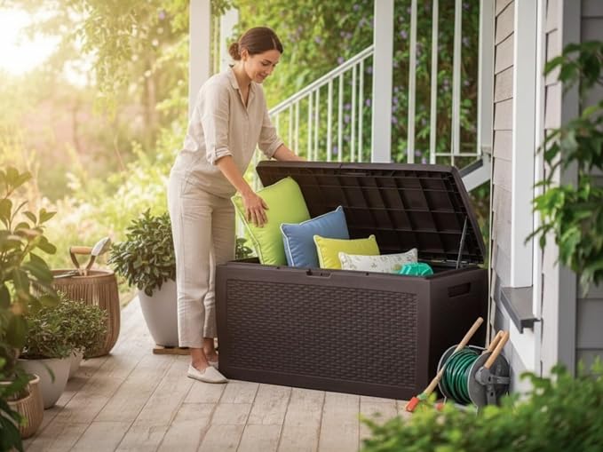 70 Gallons Large Outdoor Resin Deck Box, Brown
