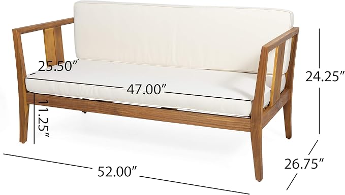 Christopher Knight Home Beatrice Outdoor 4 Seater Acacia Wood Chat Set, Teak and Beige