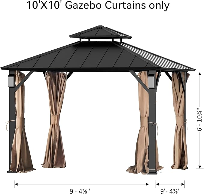 Covered Outdoor Gazebo Curtain Replacement Universal 4-Panel Sidewalls 10' x 10', Outdoor Gazebo Privacy Curtains with Zipper, Replacement for Outdoor, Patio Canopy, Garden and Backyard (Curtain Only)