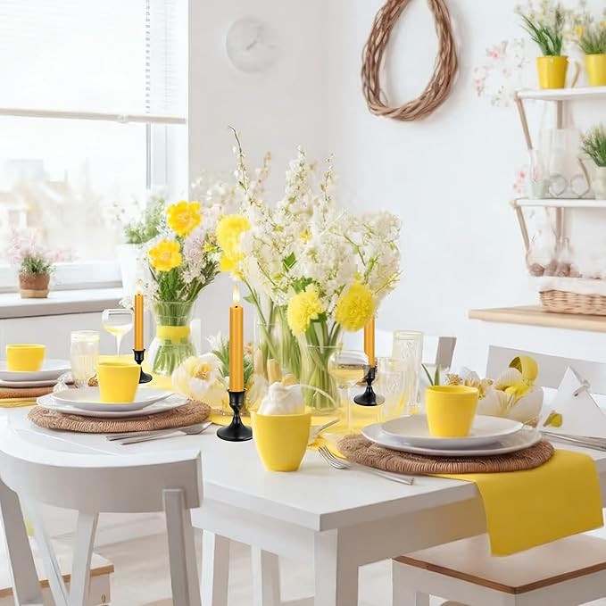 Yellow Flameless Taper Candles with Remote, 6.4" Battery Operated LED Candles, Flickering Flameless Candlesticks for Table Centerpieces, Wedding, Farmhouse, Dinner Decor, Set of 6