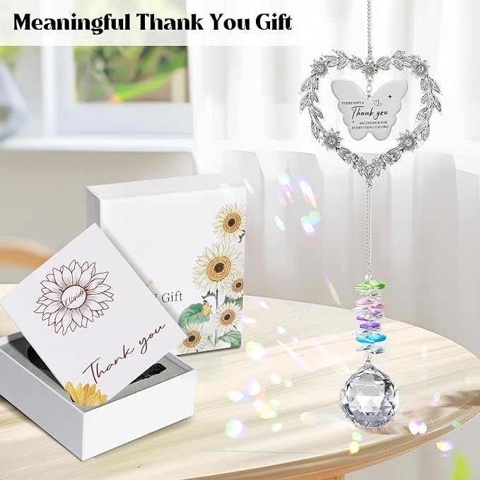 Appreciation Gift for Women Teacher, Thank You Suncatcher for Coworkers | Farewell Gifts for Boss Nurses Employees Volunteers Friends, Crystal Hanging Ornament Window Decor with Thanks Card